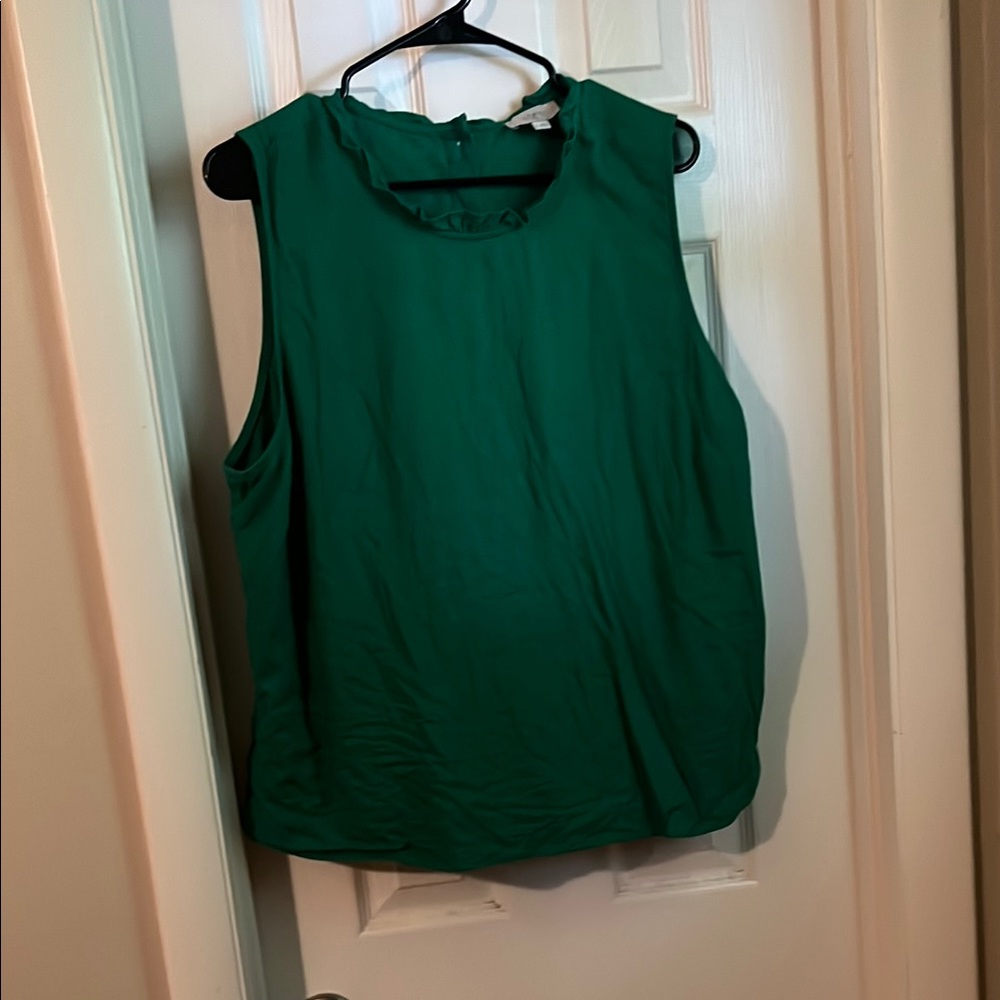 LOFT Green Linen Blend Shell with Button Detail
